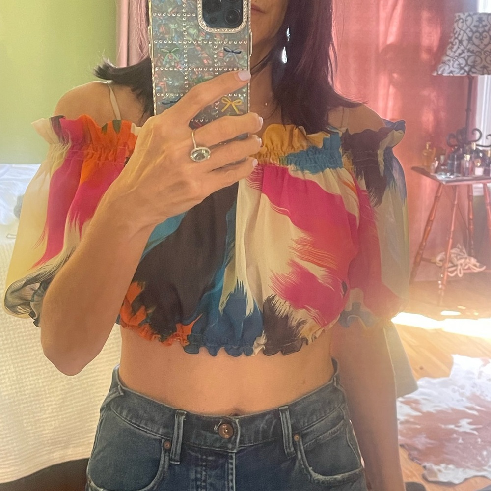 Karen Zambos Multicolor Ruffled Blouse